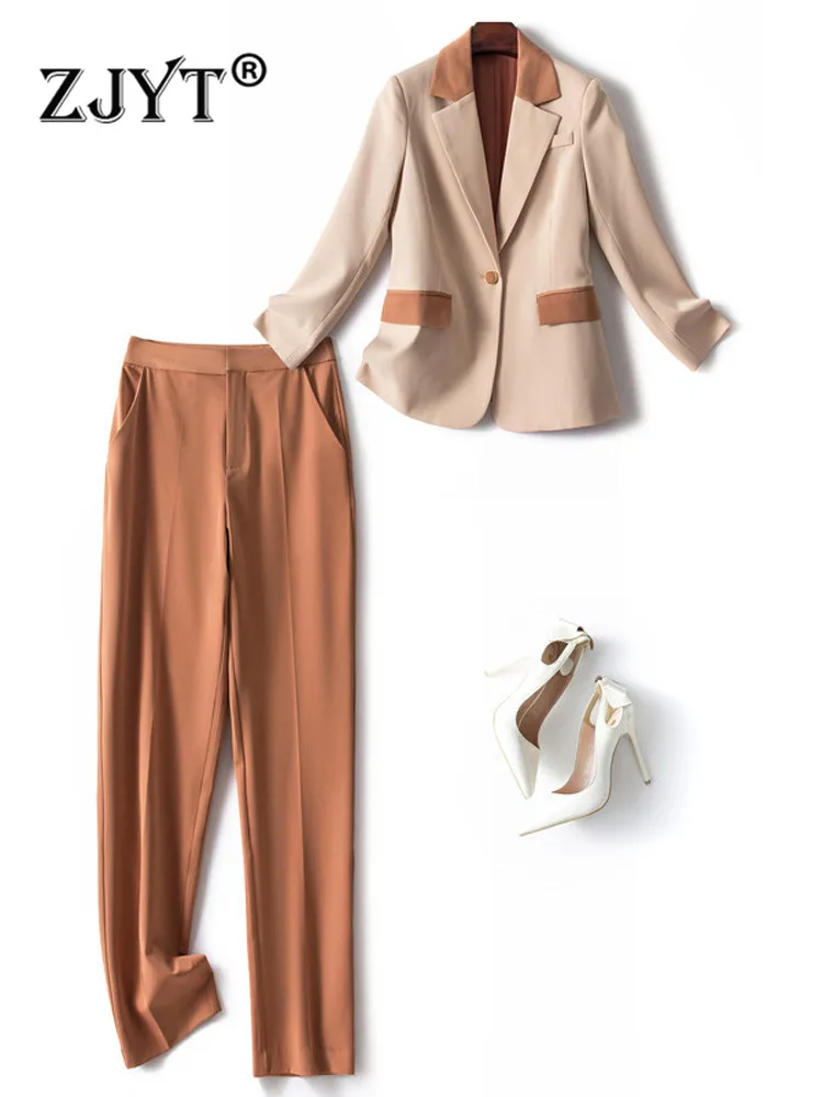 

Женский деловой костюм из двух предметов, элегантный Блейзер и брюки с цветными блоками, офисная одежда, весна 2022