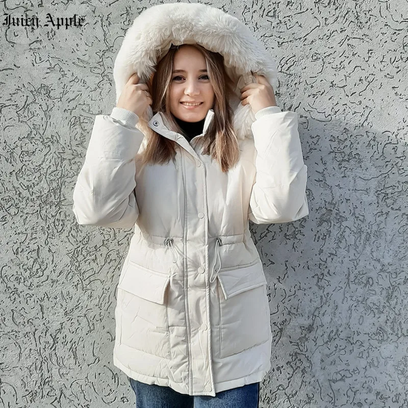 Women's Winter Parkas 2022 Padded Fur Parka New Big Fur Jacket Woman Thick Warm Coats Streetwear Zipper Pockets Female Outerwear