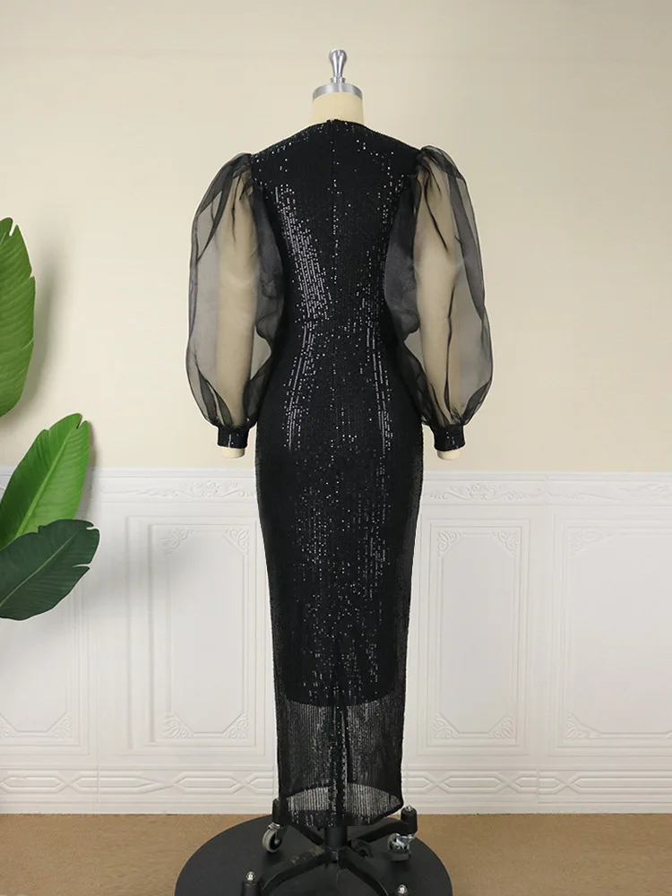 Plus Size Sequin Party Dress Women Mesh Sleeve Elegant Chubby Cloth Female Casual Prom 2023 Summer Sale New Evening 4xl Dress