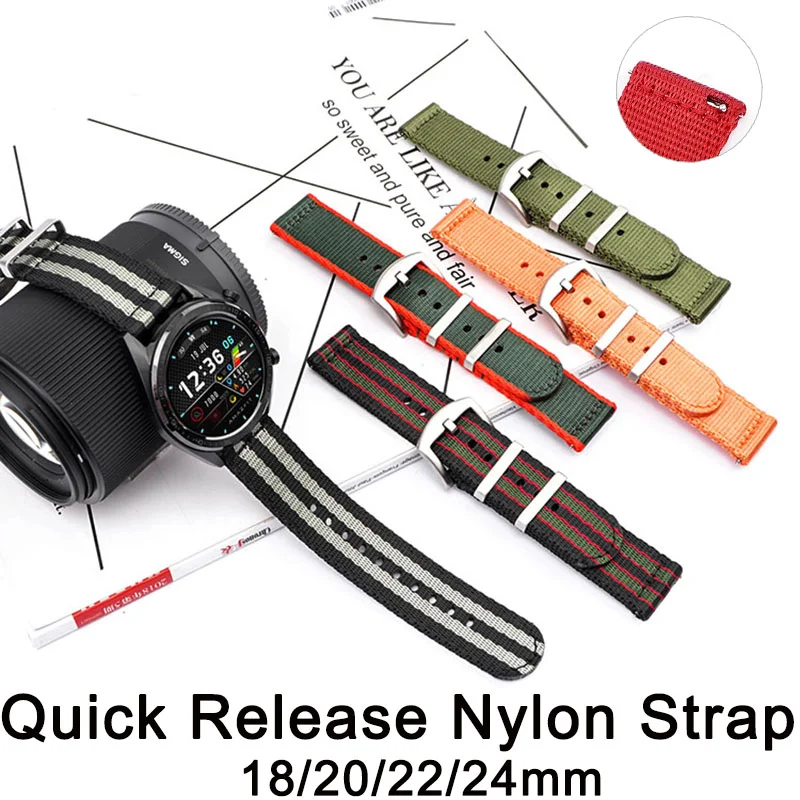 

22mm Nylon Replacement Gt2 Pro Strap Band For Huawei 18 20mm Smartwatch Band Watch Bracelet Metal Clasp Quick Release Watchband