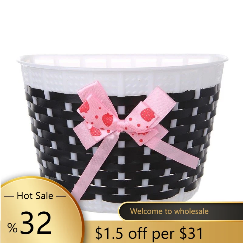 

Kids Bike Pannier Basket Children Bicycle Scooter Front Basket Hanging Pannier Holder Plastic Knitted Bow Knot Handmade Bag