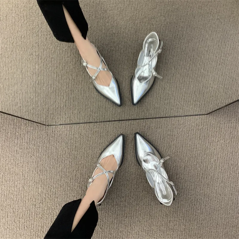 Vintage Style Mary Jane Women's Shoes 2023 Autumn/Winter New French Thick Heel Shallow Mouth Pointed Toe Single Shoe