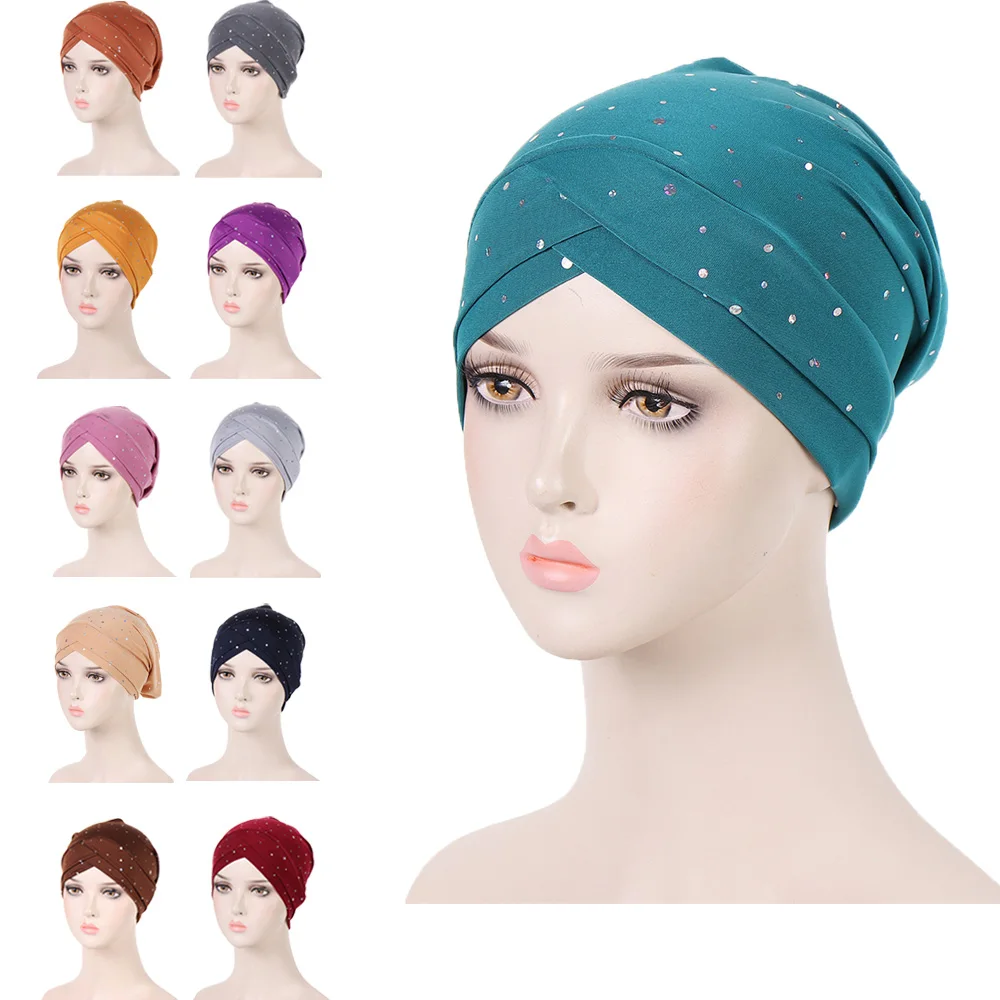 

Forehead Cross Muslim Turban Pure Color Stretch Inner Hijabs Chemo Cap Ready To Wear Women Head Scarf Under Hijab Bonnet Hat New