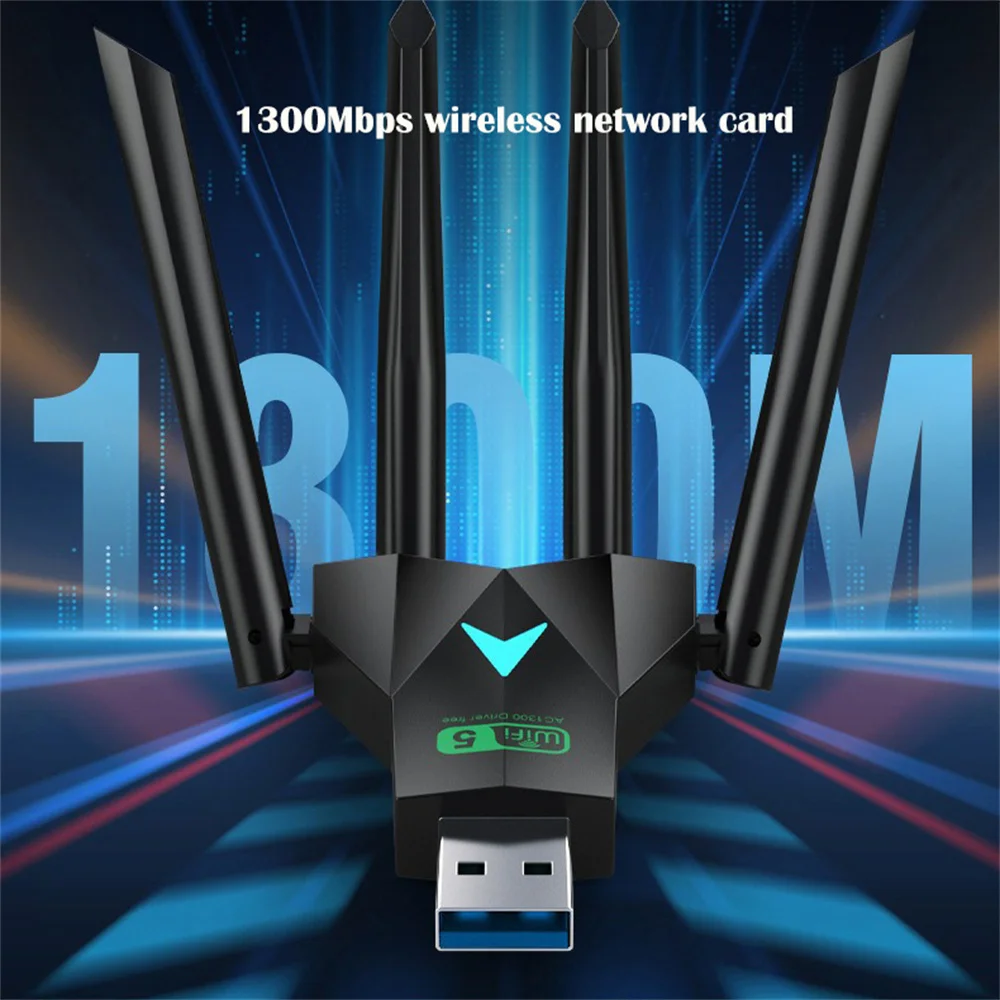 Фото 1300 Мбит/с Wi-Fi USB-адаптер 5G 2.4G Двухдиапазонный драйвер Бесплатный USB 3.0 Wi-Fi ключ 802.11AC 4 Антенна Беспроводной приемник Аксессуары для ПК №2
