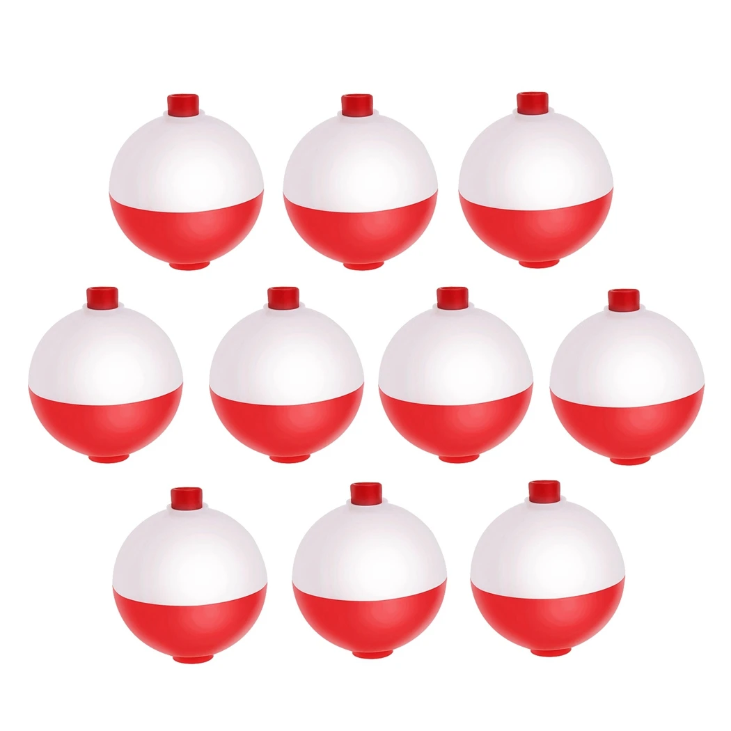 

10pcs/lot 50mm / 1.96inch Fishing Bobber Floats Set Hard ABS Snap on Red White Push Button Round Buoy Large Size