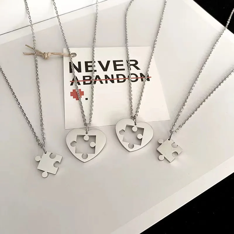 Креативный кулон-пазл в виде сердца из нержавеющей стали ожерелье для влюбленных