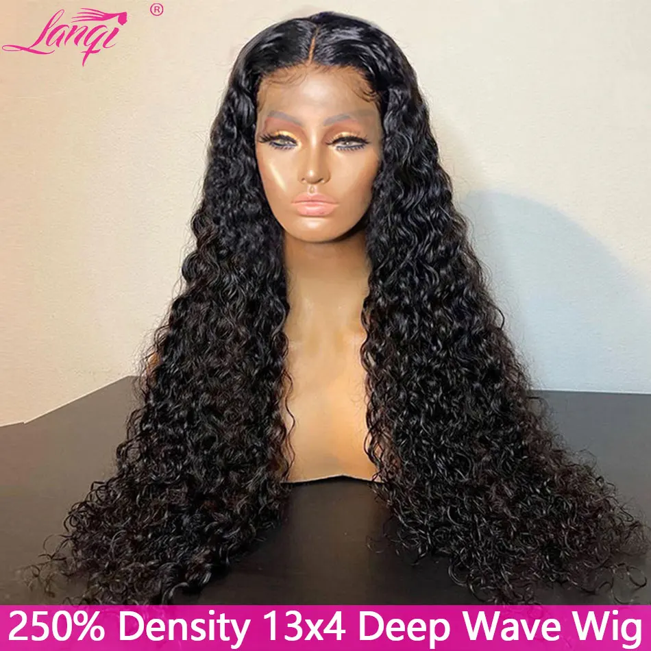 250% Density 13x4 Deep Wave Lace Frontal Wig Brazilian Deep Curly Transparent Lace Front Human Hair Wig For Women Human Hair Wig