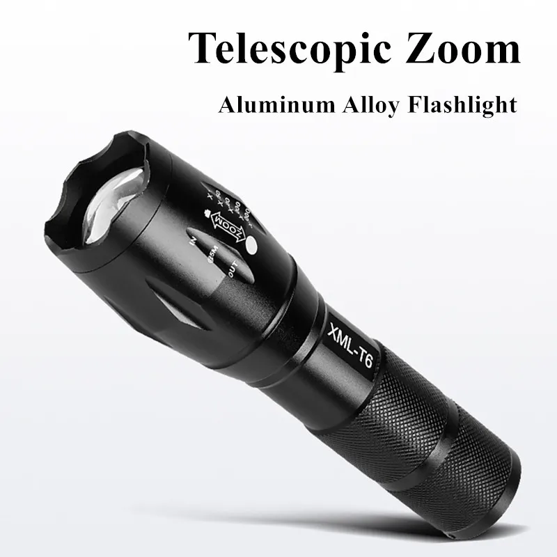 Strong Light T6 Flashlight LED Aluminum Alloy Telescopic Focusing Rechargeable Zoom Mini Waterproof  Portable Outdoor Flash