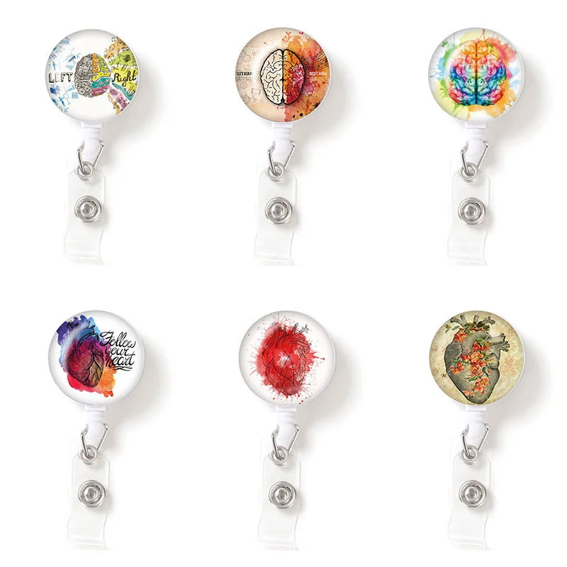 Heart Bird Squama Owl Pattern Doctor Nurse ID Name Badge Reel for Office Staff Work Card Clip Badge Holder Retractable Lanyard