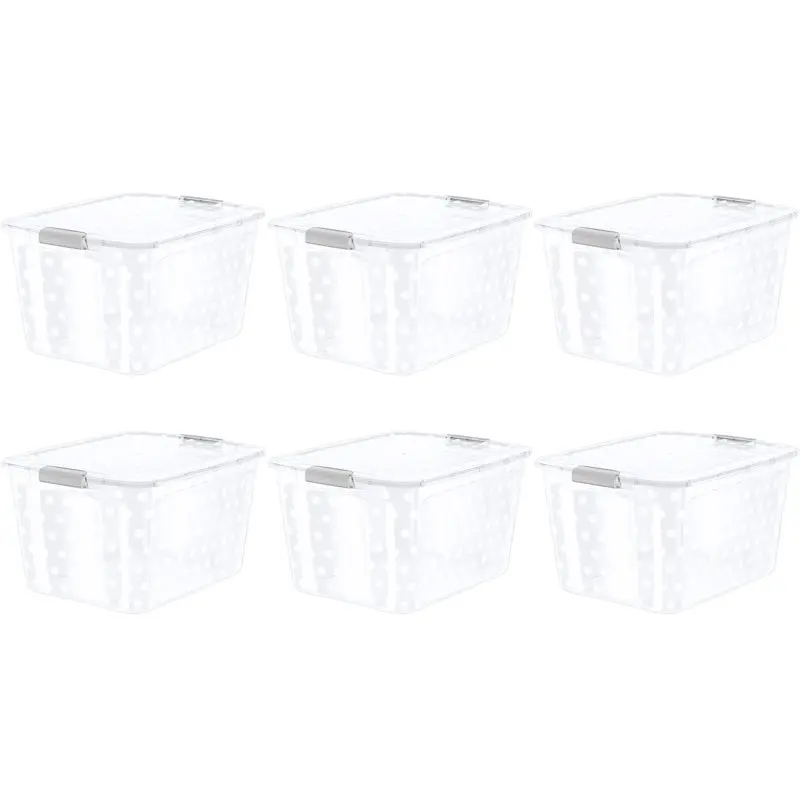 

82 Quart Clear Polka Dot Plastic Latching Lid Tote Set of 6