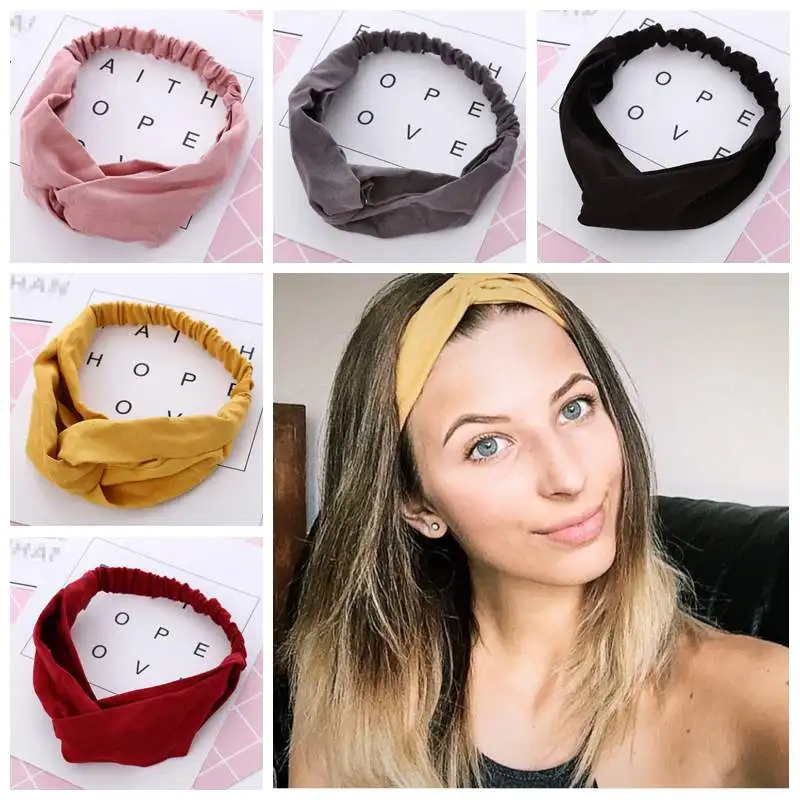 

Women Hairband Summer Autumn Suede Headband Vintage Cross Knot Elastic Hair Bands Soft Solid Girls Hair Accessories