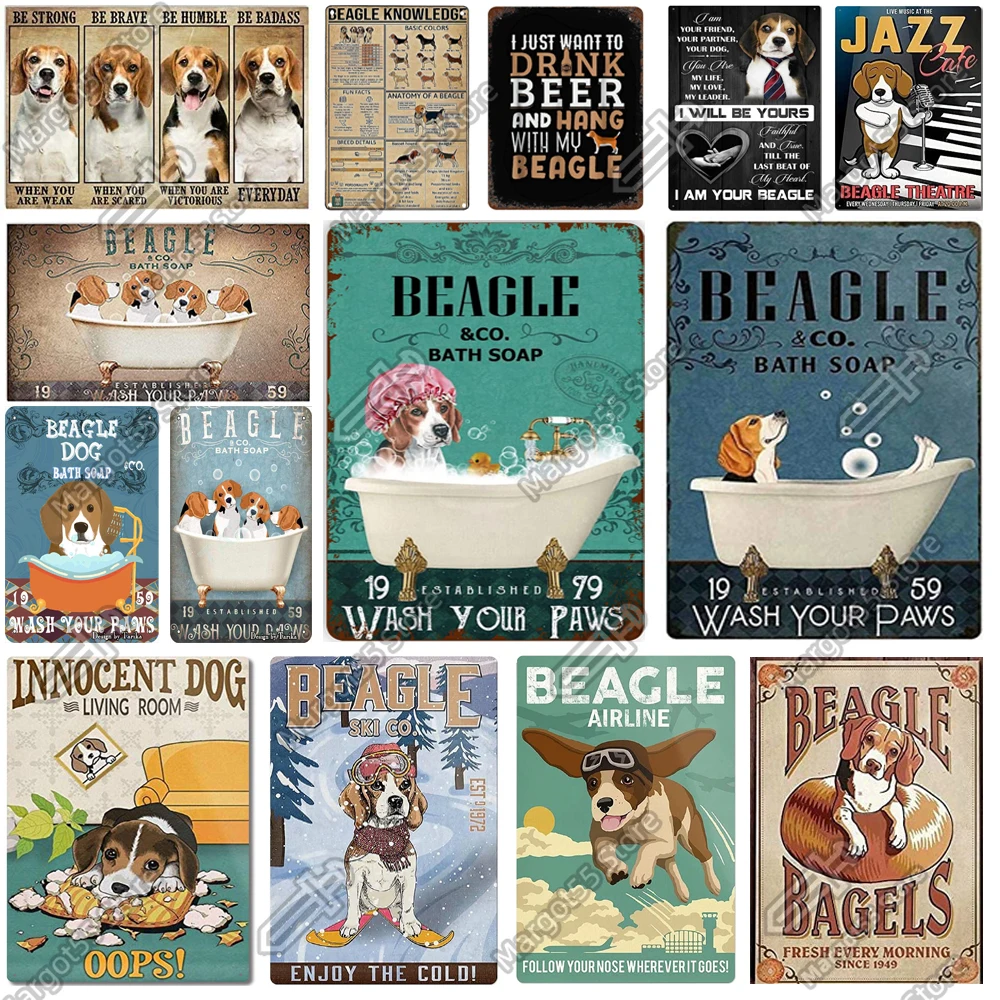 Retro Tin Sign Iron Decor Pet Dog Beagle Poster Pet Shop Theme Hotel Pet Club Bar Pub Home Livning room gift for beagle lover