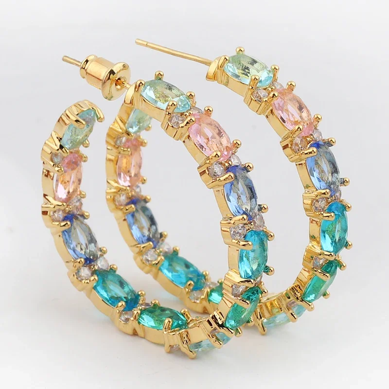 Женские Серьги-кольца В Золотой Оправе С Радужным Цирконием Стиле Бохо Красочные