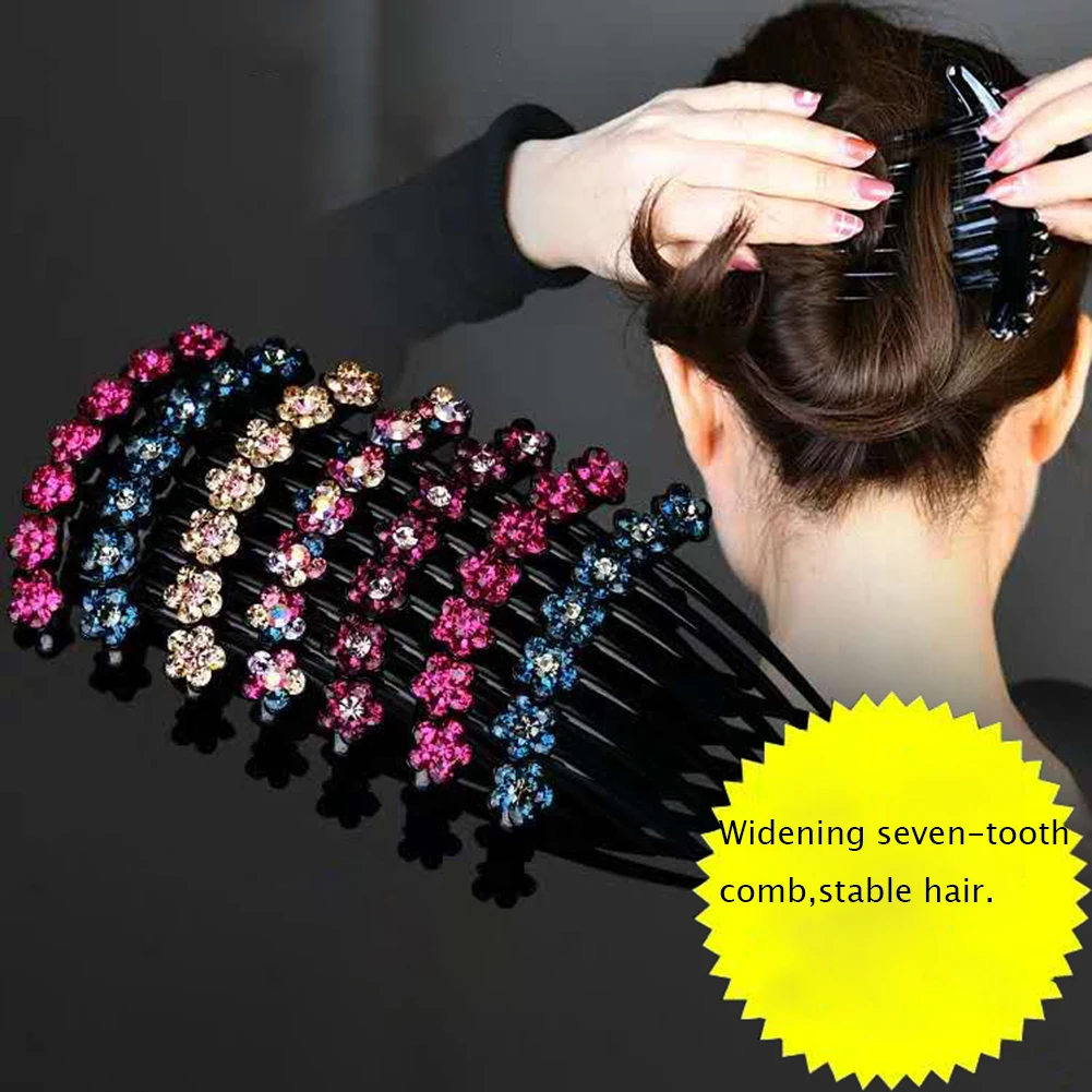 

2022 New Vintage Flower Crystal Hairclips Fashion Hair Maker Bun Hair Combs Plastic Shiny Hairpins For Women Hair Accessories