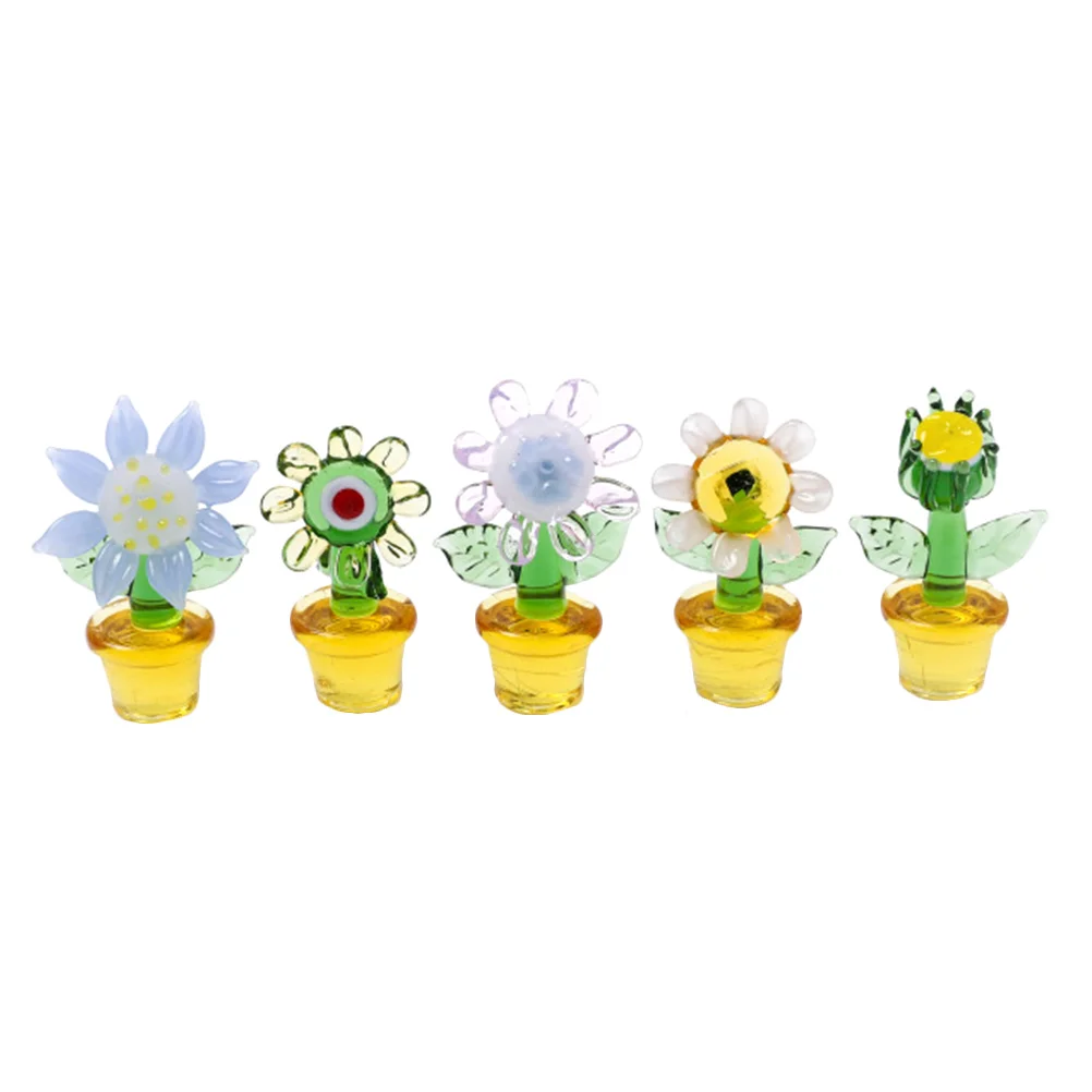 

Glass Cactusfigurines Flower Figurine Sunflowerbonsai Decor Miniature Mini Crystal Statue Gift Small Tiny Decorations Toybouquet