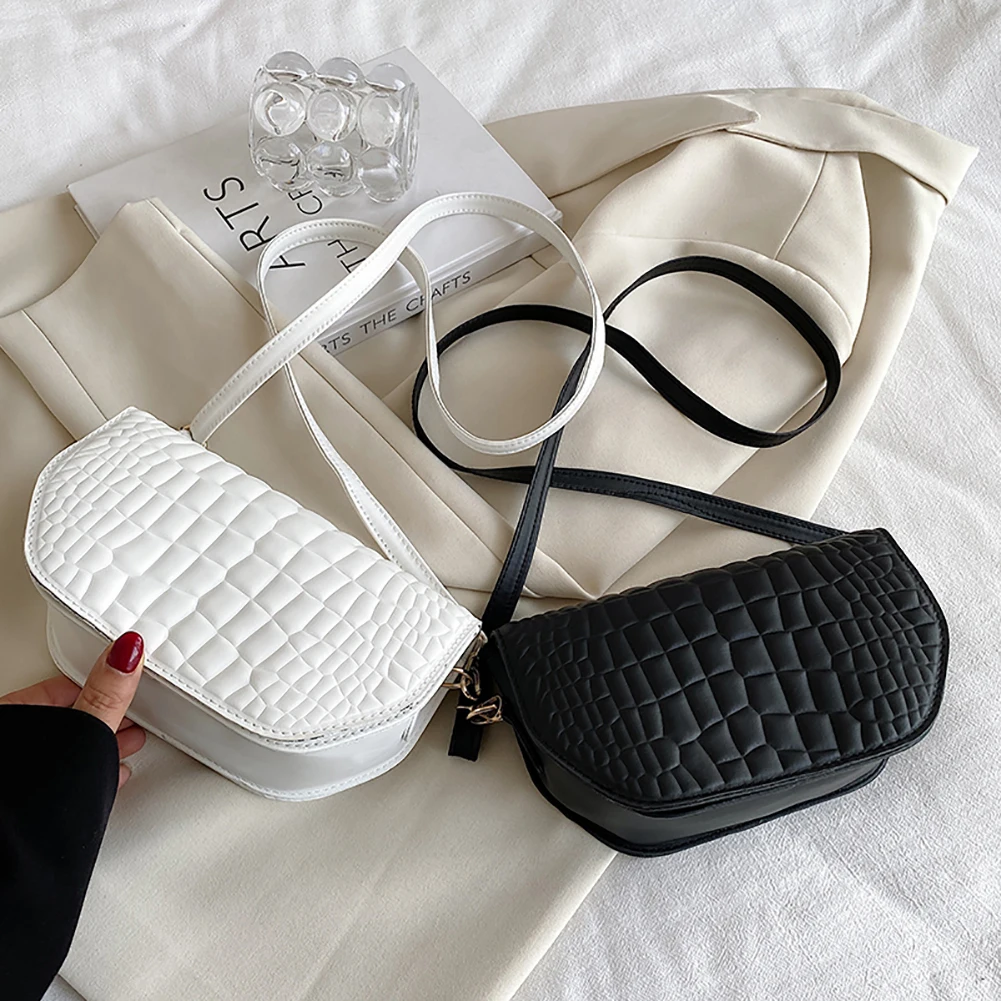 

PU Leather Women Shoulder Crossbody Bags Fashion Stone Pattern Saddle Messenger Bags Casual Solid Color Female Shoulder Bags