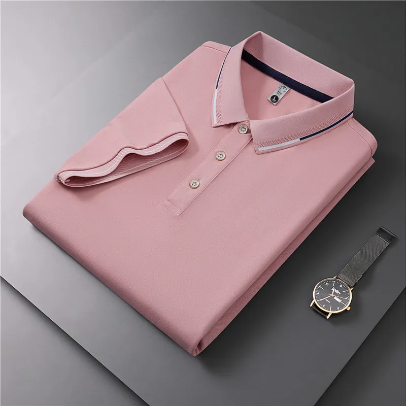 

Brand Polo Shirt Men Short Sleeve Business Casual Polo Shirt Mens Clothes Spring Autumn Solid Male Turn Down Collar Tops Tees