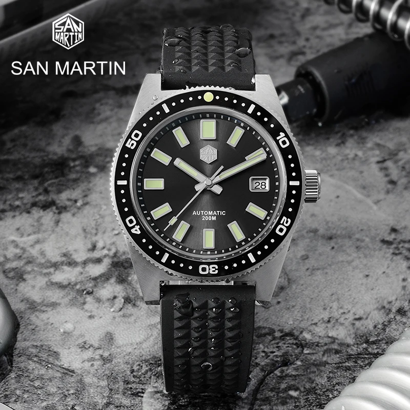 Мужские механические наручные часы San Martin 62Mas с циферблатом 40 мм резиновый