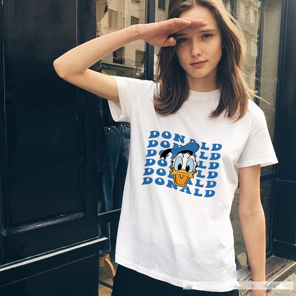 

Disney Donald Women's T-shirts European Style Harajuku Summer Street Casual Woman Clothes Round Neck Tops Lady Tshirt Autumn