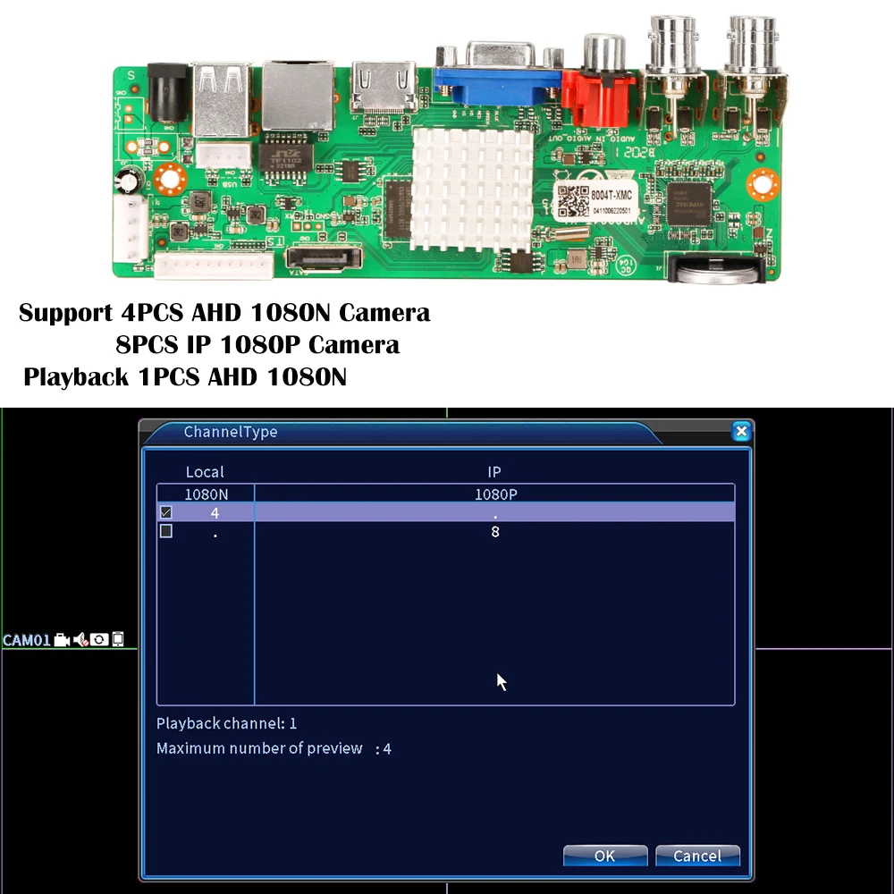CCTV XM DVR 4 канала 1080N 6 в 1 видеорегистратор 4-канальная плата Bnc ip-камера Ahd Xmeye Hdd Hd 1080P