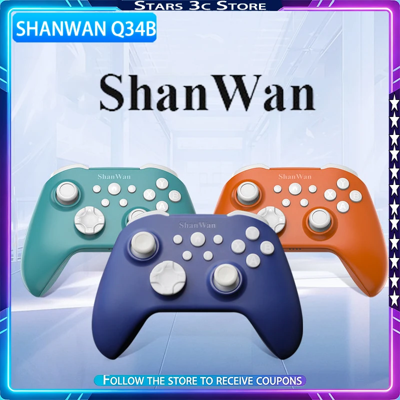 Фото Игровой контроллер ShanWan Q34B Bluetooth, три режима подключения, двойной джойстик Hall, частота опроса 1000 Гц, встроенный гироскоп, геймпад с низкой задержкой №1