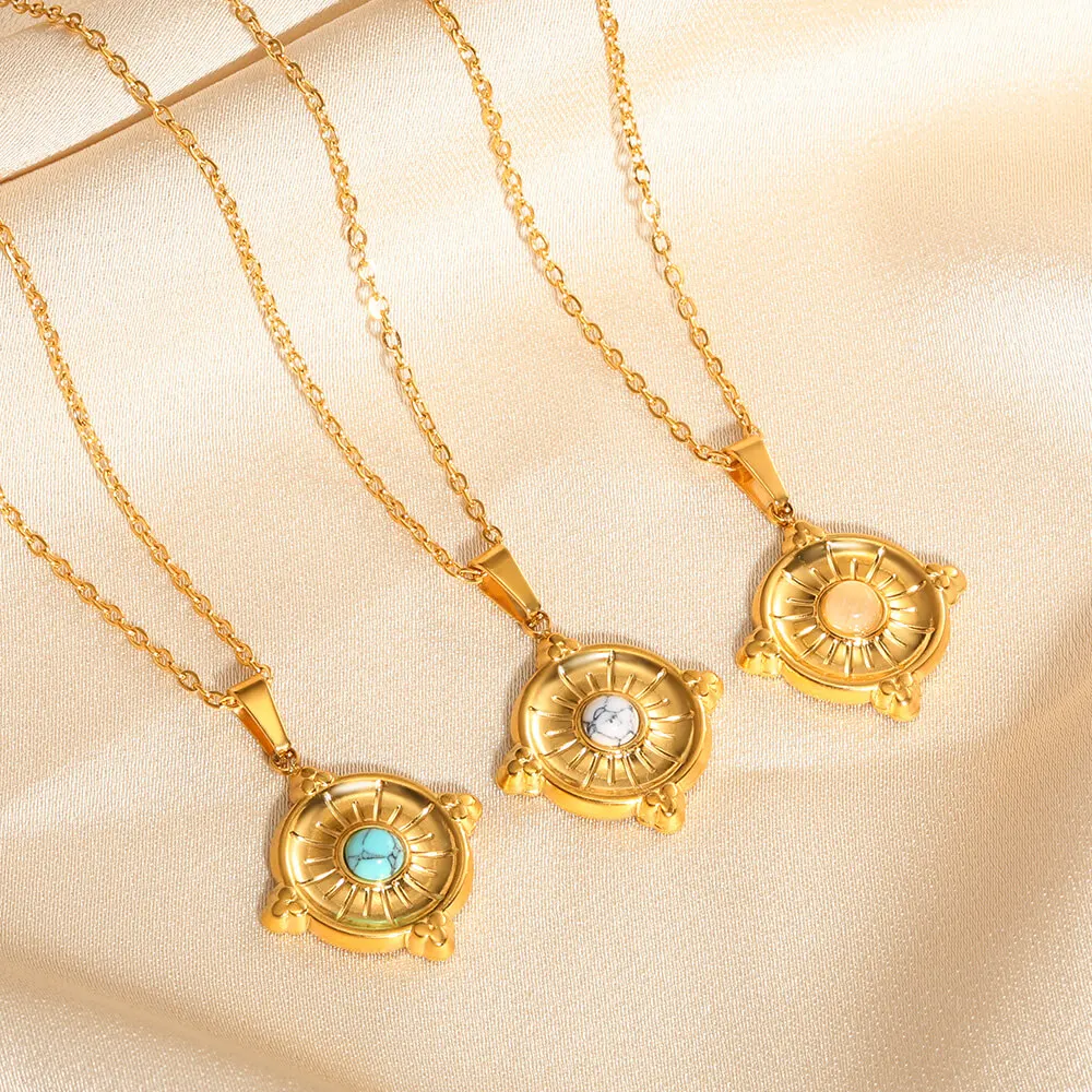 

Gold Color Coin Sun Necklace for Woman Stainless Steel Eye Stone Aesthetic Pendant Chain Jewelry Gift
