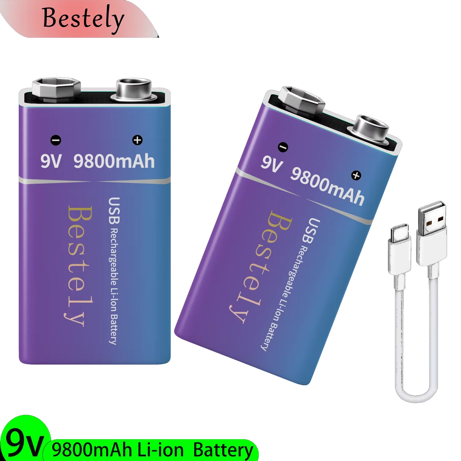 Перезаряжаемая литиевая батарея 9 В емкостью 9800 мАч с кабелем для детектора дыма