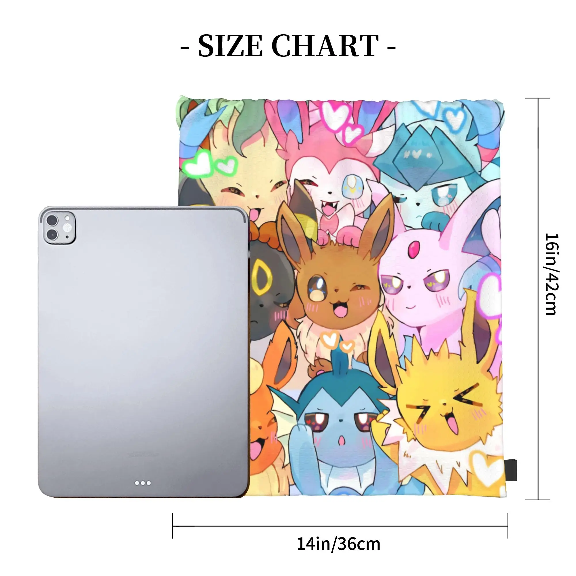 Фото Рюкзак-мешок Eevees Eeveelutions Poke-Mon с милым дизайном, водонепроницаемый, для спортзала и велоспорта, 36 см (Ш) x 43 см (В) №3