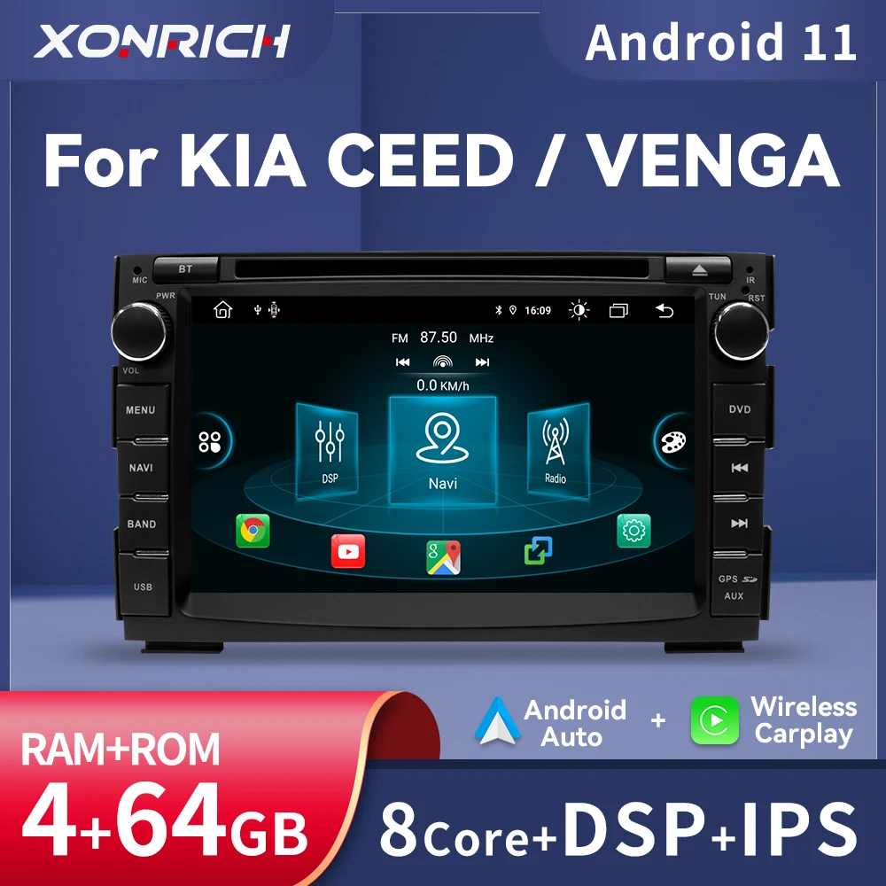 

4GB 2Din Android 11 Car Radio Car DVD Player Multimedia For Kia Ceed 2010 2011 2012 Venga GPS Glonass Navigation Audio Head unit