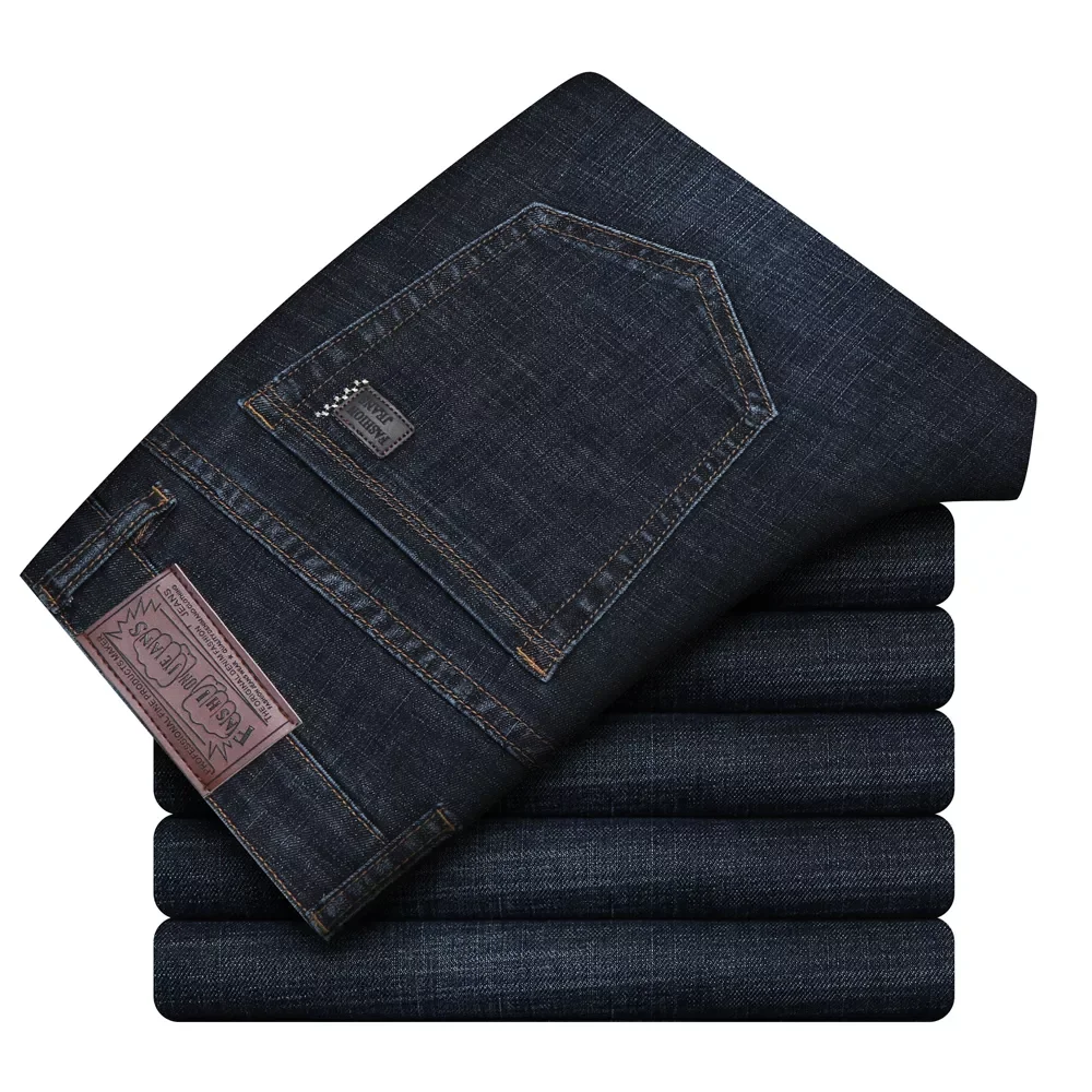 2022New Autumn New Office Business Jeans Men Classic Style Blue Black Stretch Straight-leg Denim Pants Male Brand Trousers