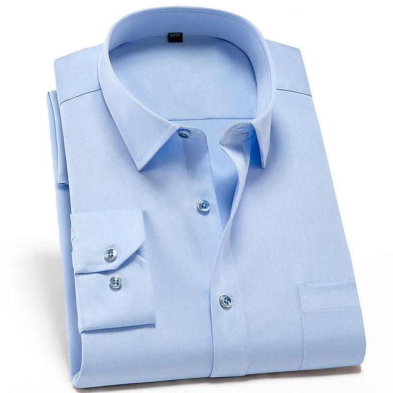 Spring and Autumn Mens Dress Shirts New Stretch Mens Shirt Solid Color Quality Business Casual Men's Long Sleeve Shirt