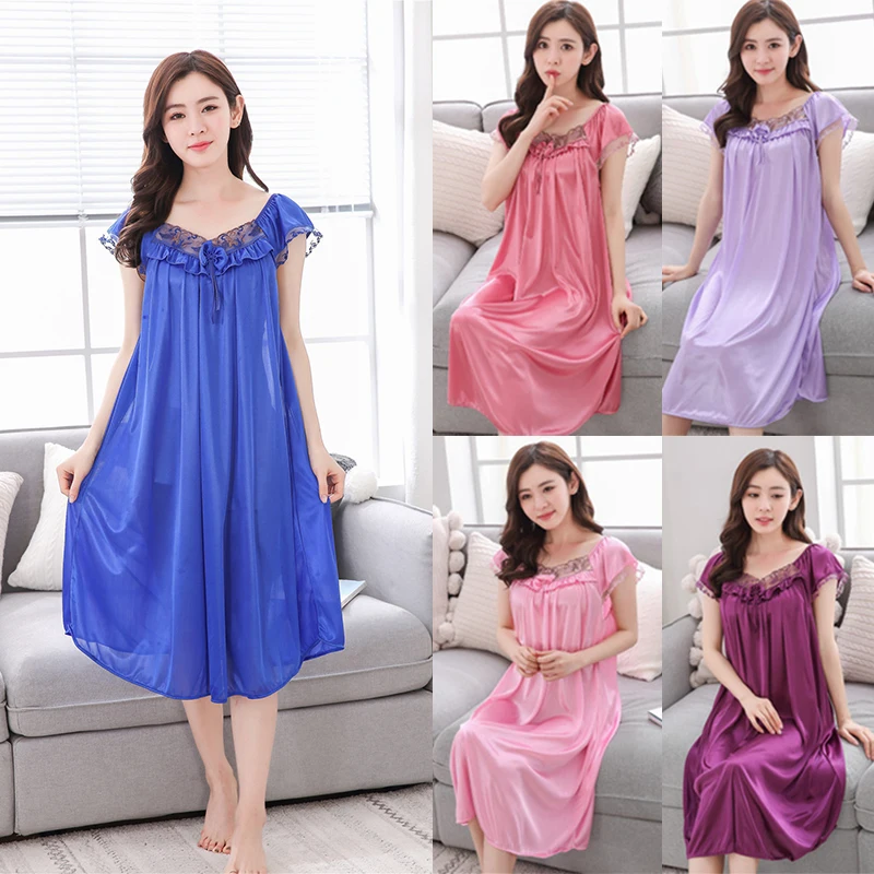 

Большая сексуальная ночная рубашка из ледяного шелка, атласная одежда для сна, женская ночная рубашка, женские Спальные платья, размера плю...