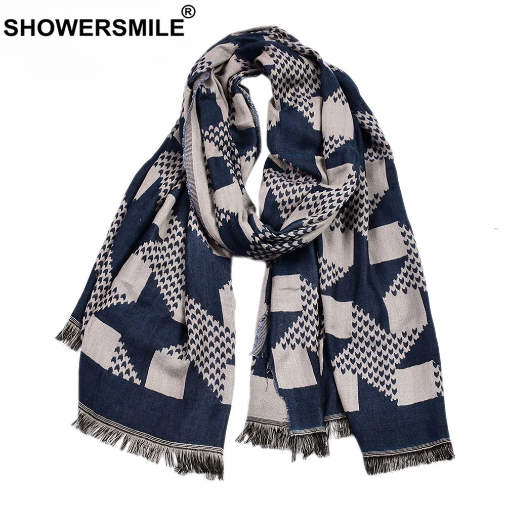 

British Style Men Scarf Black Cotton Linen Fashion Scarf for Men Tassel Geometric Print 2022 New Arrival Brand Men Scarves