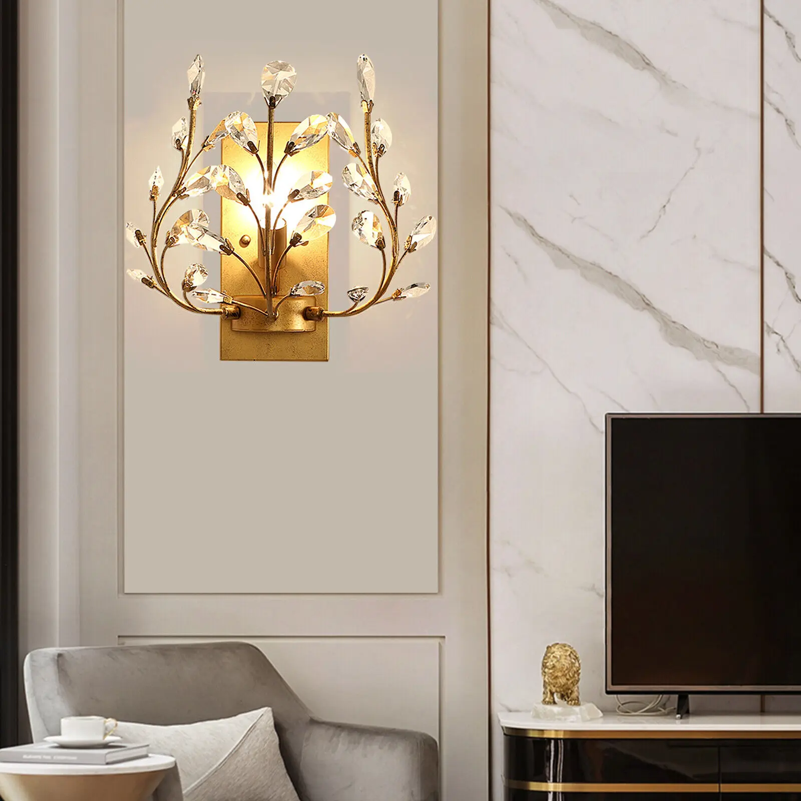

Golden Retro Crystal Wall Lamp Bedroom Hallway Flower Shade Shape Wall Light Bedside Wall Sconce Lighting Fixture Art Decoration