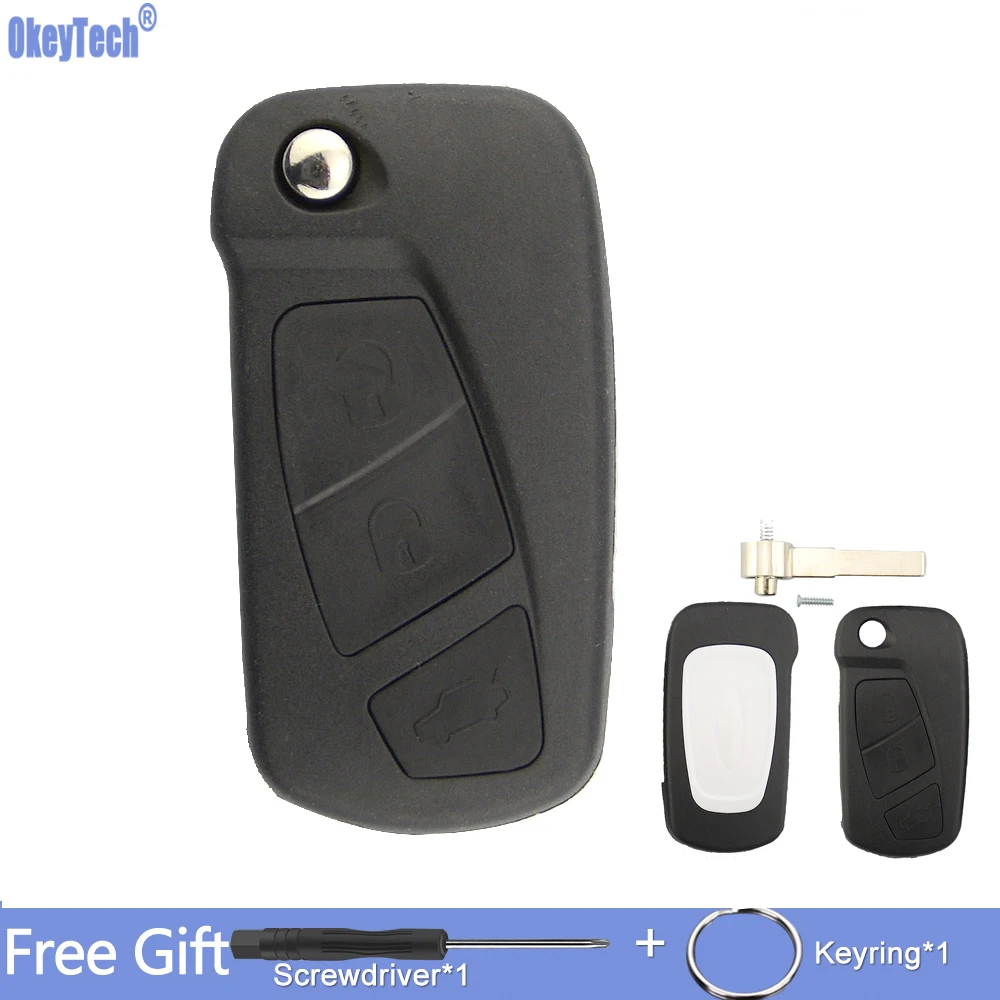 

OkeyTech 3 Buttons Replacement Flip Remote Key Shell Case For Ford KA MK2 Folding Key Housing Case Holder Cover Fob Uncut Blade