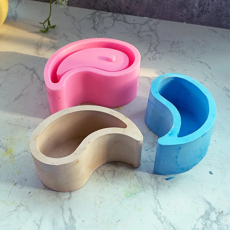 

Concrete Cement Taiji Flower Pot Silicone Mold DIY Making Flowerpot Candlestick Plaster Decoration Abrasive Tool