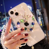 diamond chain premium sense for iphone 11 13 phone case with diamond crystal gems for iphone 11 12 13 pro max transparent case