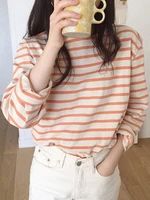 qweek korean stripped t shirts women kpop harajuku casual long sleeve tees 2022 spring autumn fashion streetwear o neck