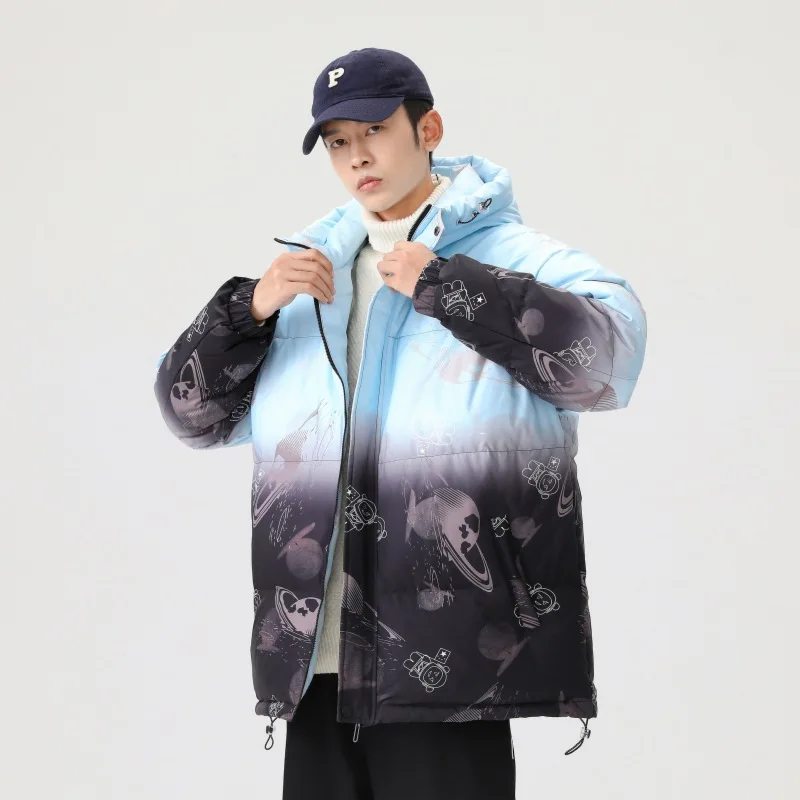 2022 Winter Men's New Down Jacket Trend Handsome Thick Warm White Eiderdown Blue Women's Short Hooded Coat men winter jacket