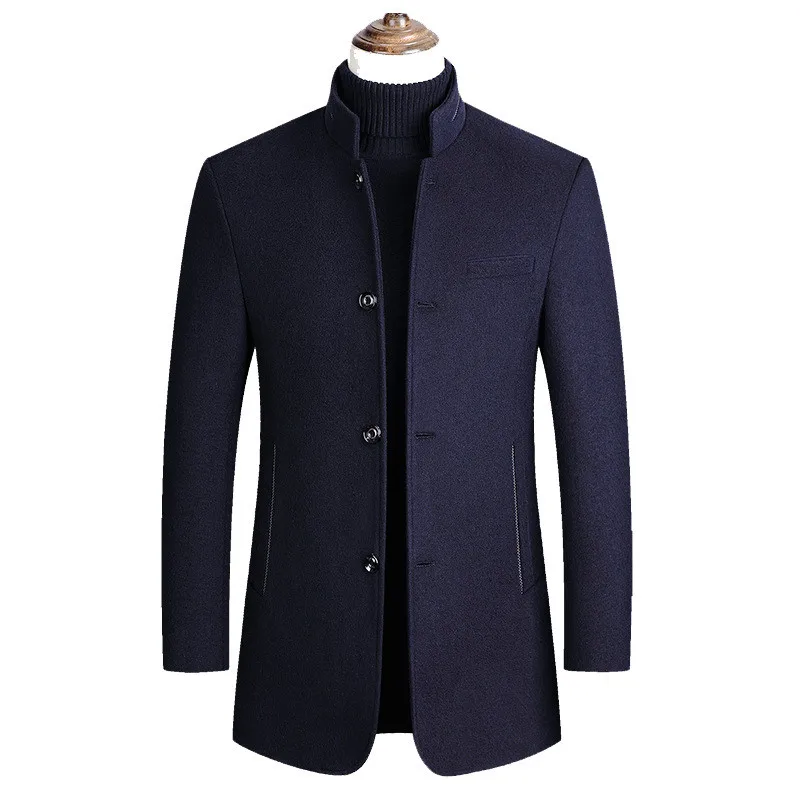 

New Wool Blend Coat Men 2022 Spring Winter Wild Overcoat Male Thicken Keep Warm Trench Outerwear Wool Jacket Parkas Stand Collar