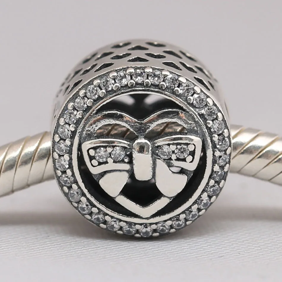 

Authentic S925 Sterling Silver Bead DIY Jewelry Loving Ties Charm fit pandora Bracelet Bangle Clear CZ Girl Gift