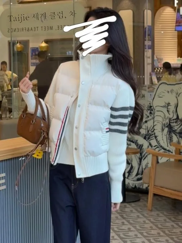 Модное вязаное лоскутное утепленное пальто с хлопковой подкладкой верхняя