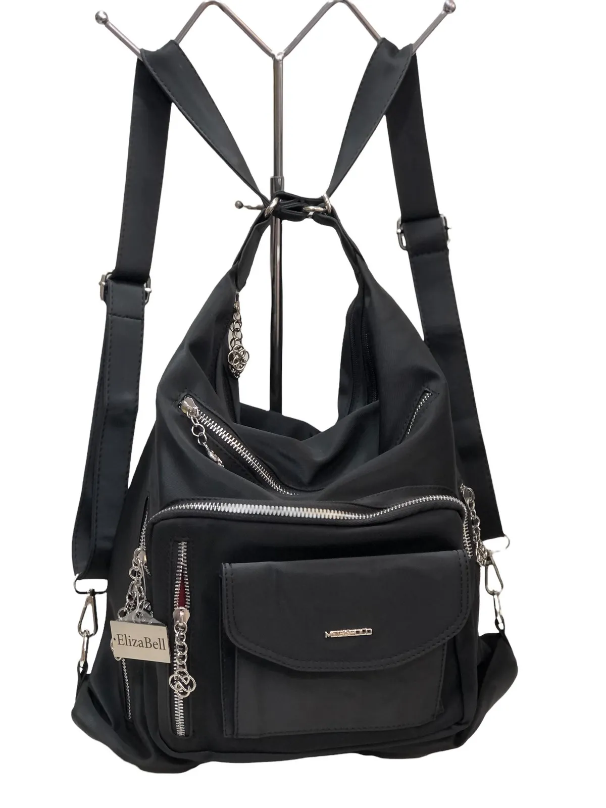 

Black women backpack and sleeve bag multi-eyed waterproof fabric