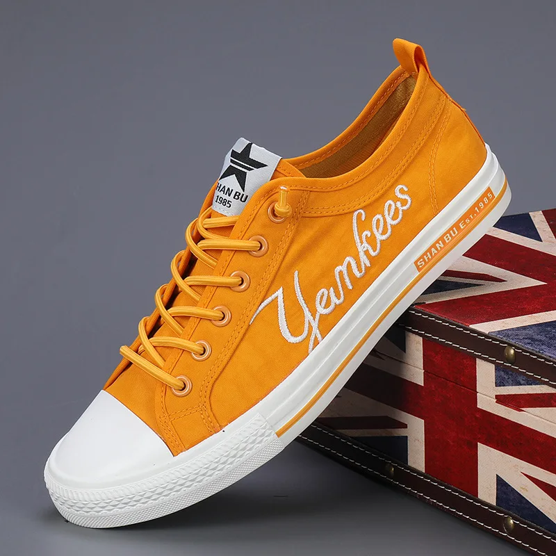 Осенние модные мужские повседневные туфли удобные холщовые кроссовки с вышивкой