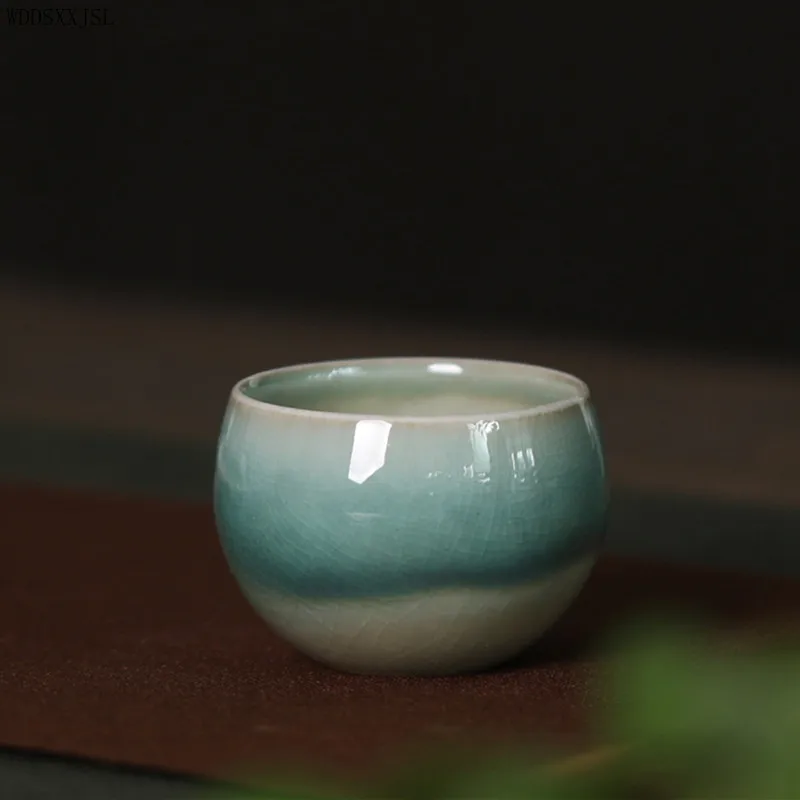 

WDDSXXJSL handmade ceramic ice crack single cup round gradient kung fu tea master cup home coffee table color glaze tea set