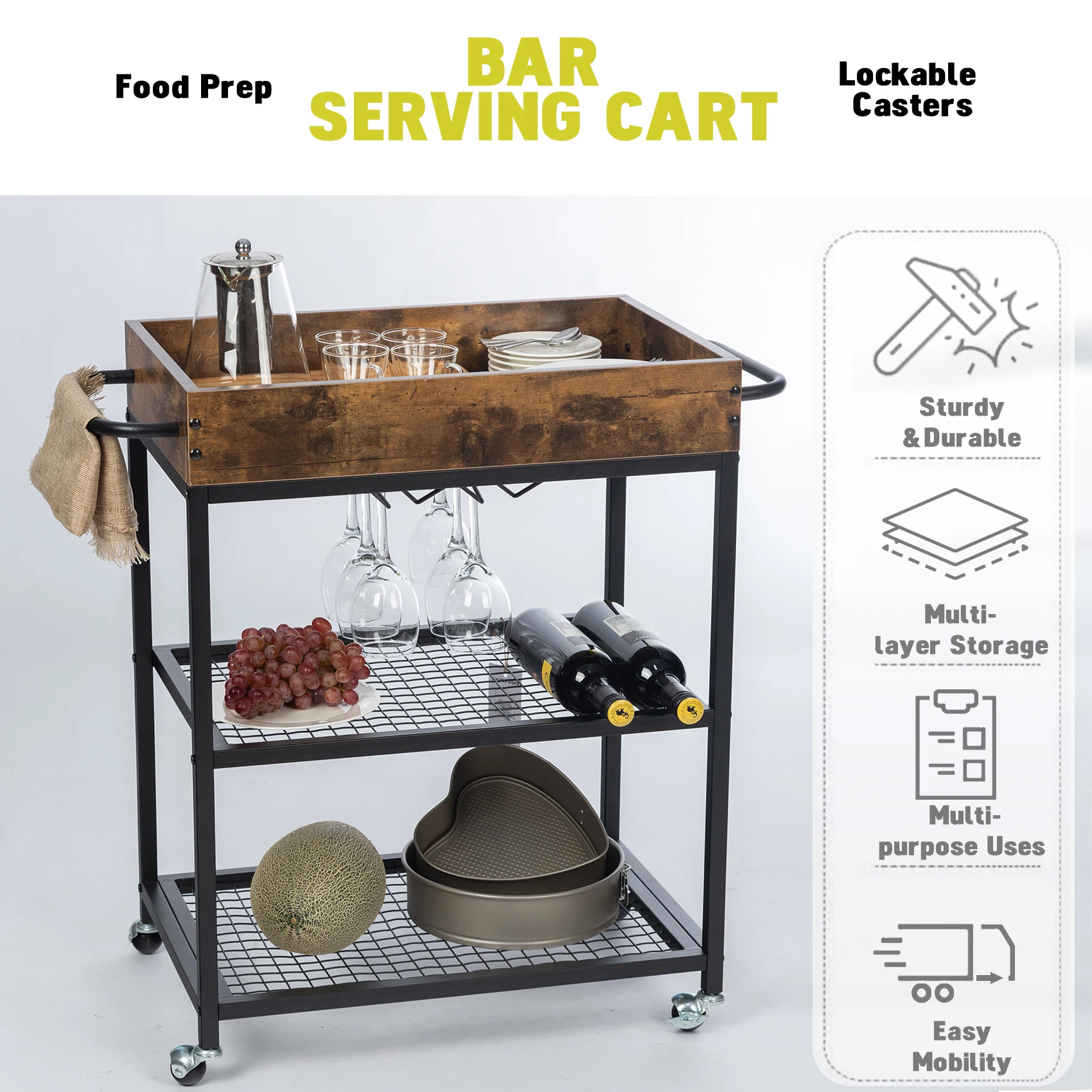 Трехуровневая кухонная корзина для хранения Сервировочная с литьями стеклянная