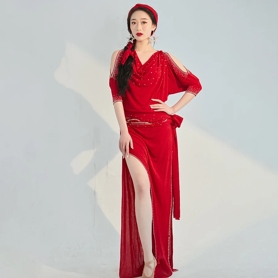 

Костюм для танца живота из египетского фартука, длинное платье, Балади галабия, Fallahi, комплект для выступлений на сцене, Халат + повязка для в...