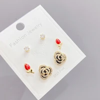 korean multi pair set earrings s925 silvers needle elegant three pairs of zircon gold plated gift