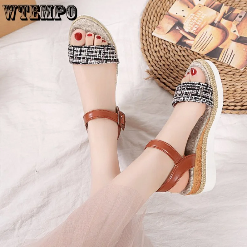 WTEMPO Shoes for Women Fashion Ankle Strap Buckle Women's Sandals Summer Platform Casual Sandals Wedge Shoes Ladies Dropshipping