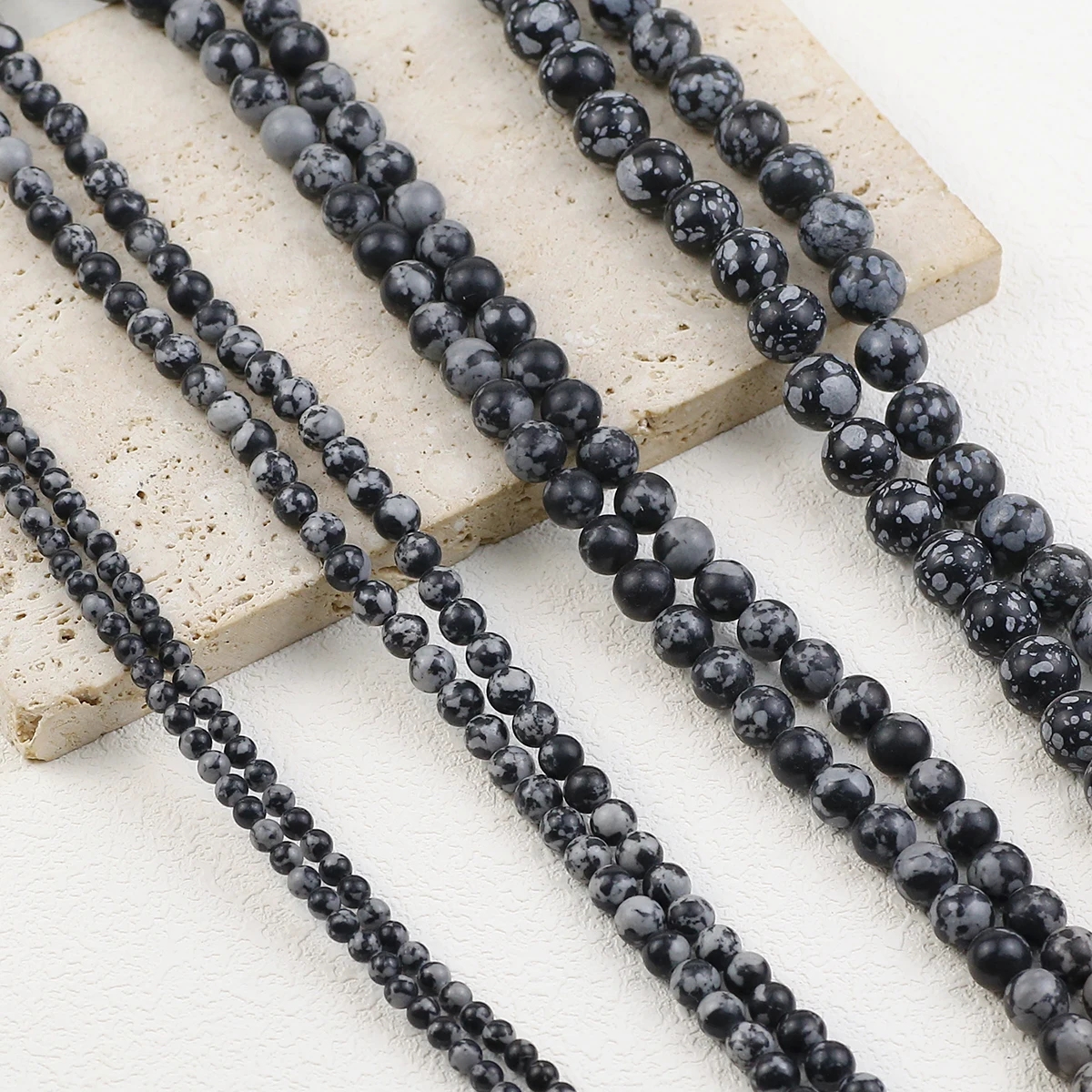 4 мм-12 мм натуральные снежинки обсидиановые круглые камни свободные бусины для